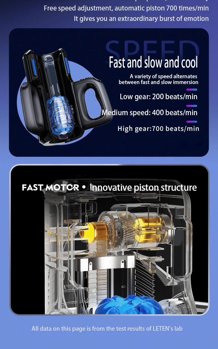 Leten Male Sex Toy - Thrusting Masturbator, Dual Sleeves 12 black and silver masturbator cup