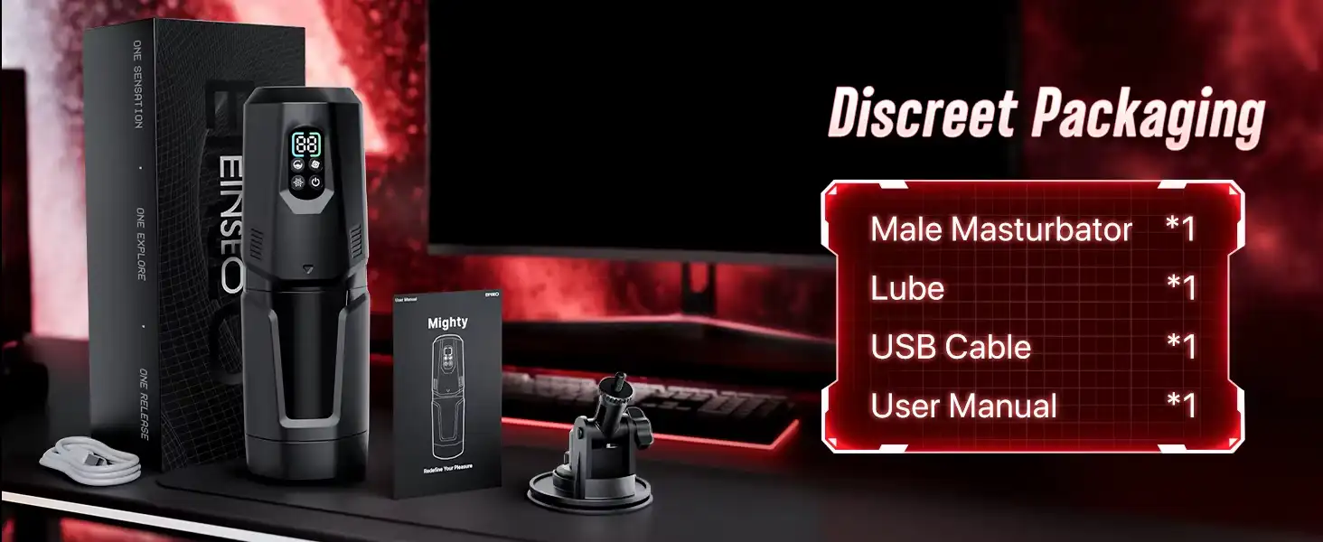 Automatic Thrusting Rotating Male Masturbator - AI Sync, LCD Display 15 hands free ai sync masturbator