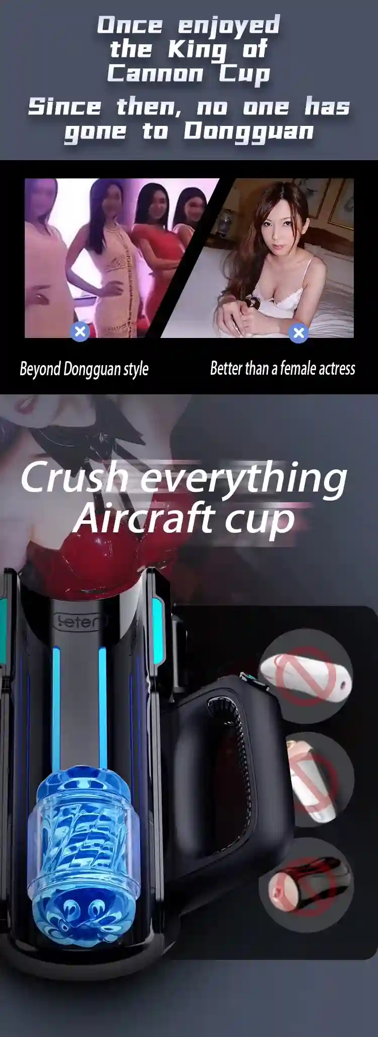 Leten Male Sex Toy - Thrusting Masturbator, Dual Sleeves 24 long stroke thrusting male toy