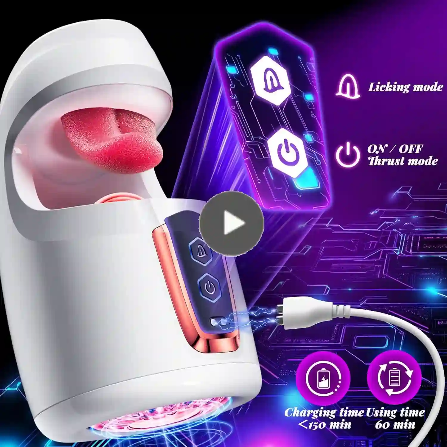 Male Masturbator Stroker - Thrusting, Tongue Licking (TPE) 9 omyskystore com white tpe male masturbator stroker