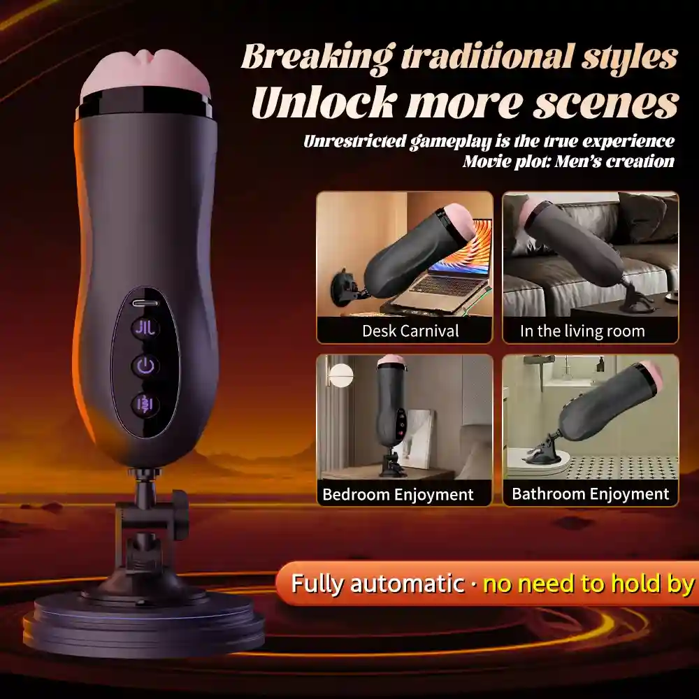 Vibrating Male Masturbator - Heating, Suction Cup (TPE) 16 suction cup base male stroker