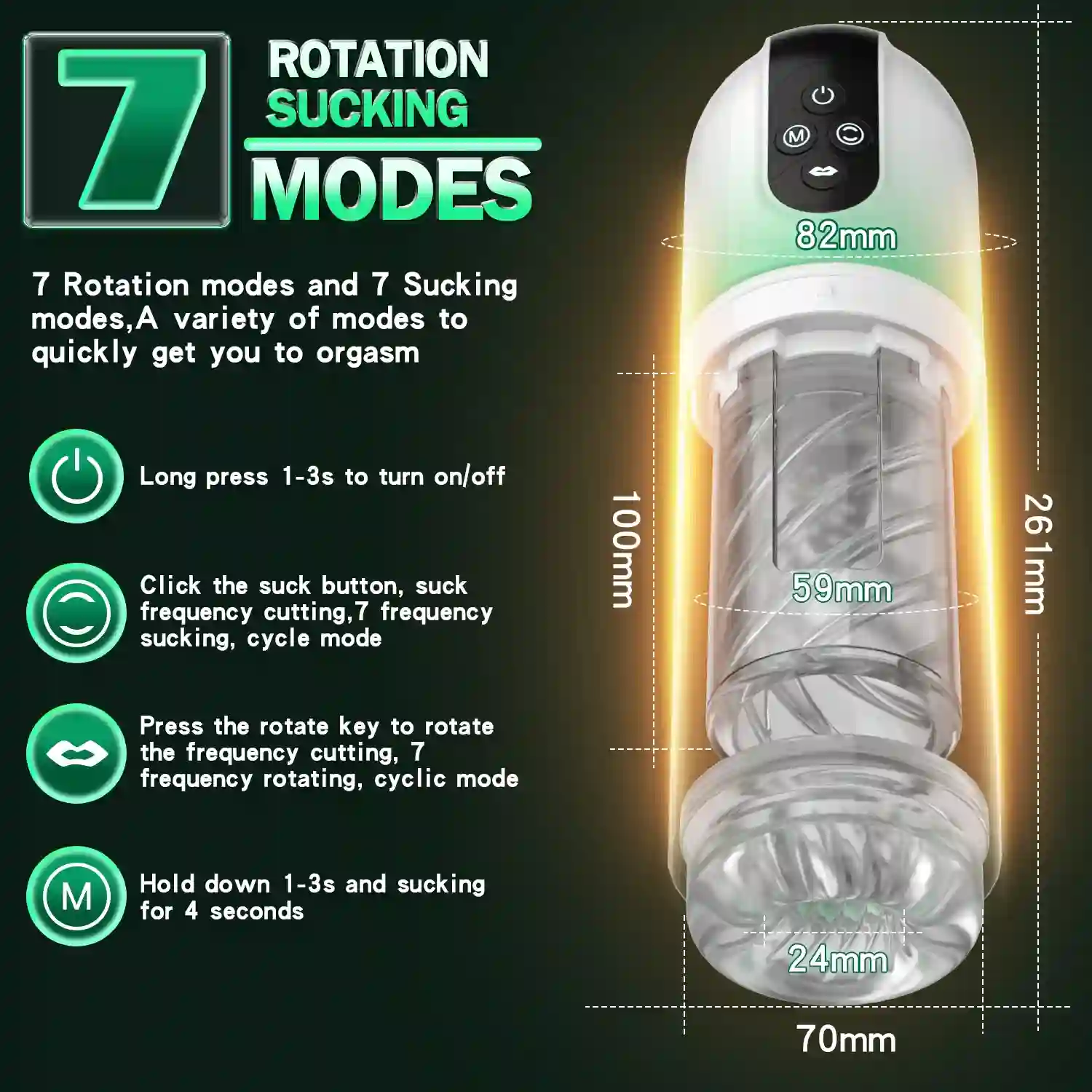 Male Masturbator - Rotating Sucking Cup (Silicone) 20 usb rechargeable rotating masturbator