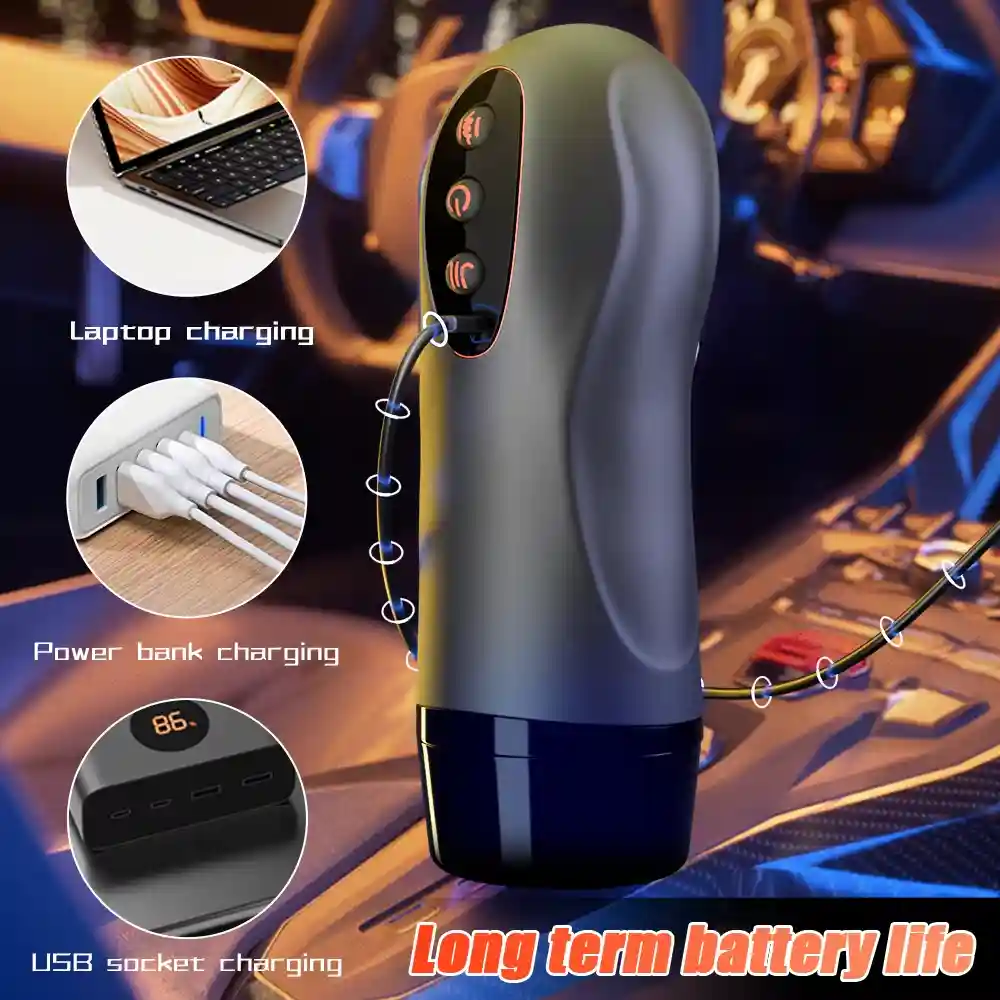 Vibrating Male Masturbator - Heating, Suction Cup (TPE) 18 vibrating masturbator rechargeable usb