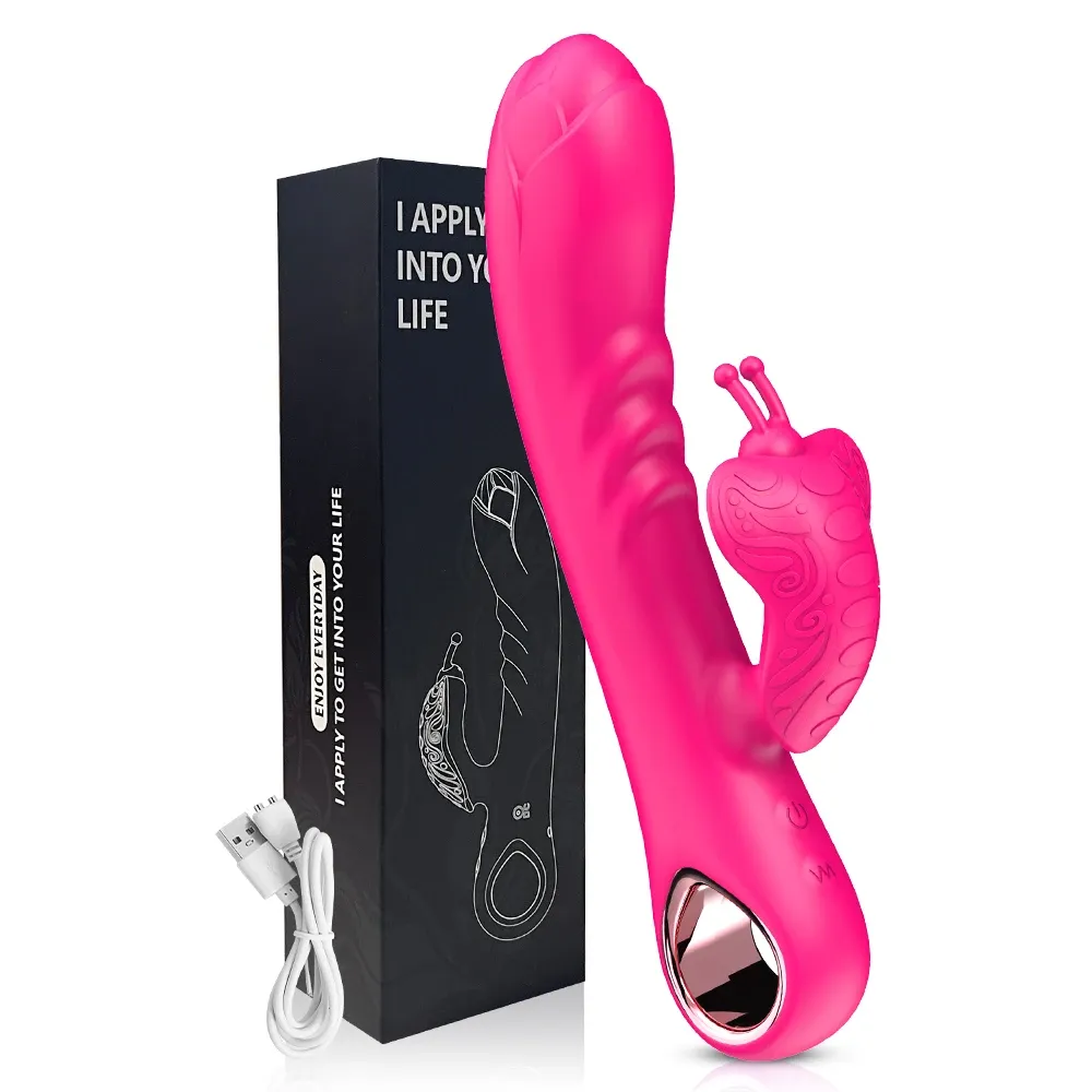 Sex Toys Rose Vibrator Dildo - Butterfly Clit Massager (Silicone) 9 vibrating rose with butterfly stimulator